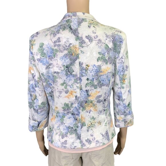Lucy Paris Womens Tailored Blazer Suit Jacket Pastel Floral Print Blue Medium - Picture 7 of 11